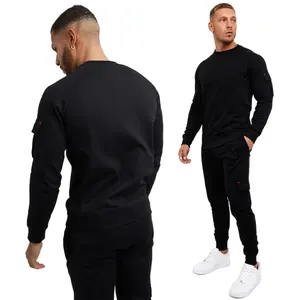 Train in Style Custom Logo Sweatsuit Men's 100% Cotton Cargo Pockets