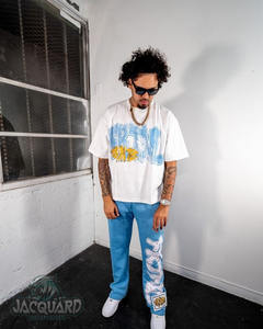 Ensemble T-shirts et pantalons de survêtement vintage pour hommes en coton lavé de haute qualité personnalisé - Product Image 5