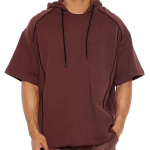 OEM venta al por mayor personalizado de punto pulóver con capucha para los hombres holgado de manga corta hombro sudaderas con capucha de gran tamaño con serigrafía - Product Image 1