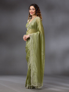 Trendmalls Saree de fête de mariage Siroski pour femme avec chemisier non cousu (K1182-Mehndi) toutes saisons coupe régulière prix de gros - Product Image 2