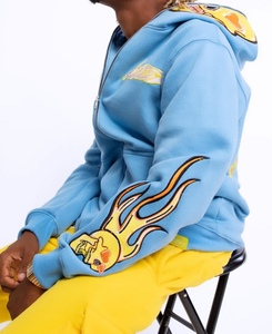 Nueva ropa de calle, conjunto de chándales de algodón grueso para hombre, estampado personalizado, bordado desteñido con parches, conjunto de dos piezas con capucha y pantalones de chándal - Product Image 3