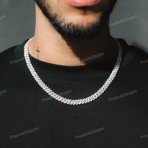 Nueva Cadena Cubana de Moda Hip Hop con Moissanita de Corte Redondo de 8 mm para Hombre, Chapada en Oro Blanco de 18K, con Empaque de Joyería - Product Image 1