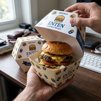 Boîtes à hamburgers personnalisées, emballages en papier jetables pour hamburgers, boîte d'emballage pour restaurant de restauration rapide à emporter, logo personnalisé