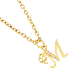 925 Sterling <b>Silver</b> 'M' Initial Pendant Charm with White CZ Gold Plated Women's <b>Necklace</b> - Product Image 1