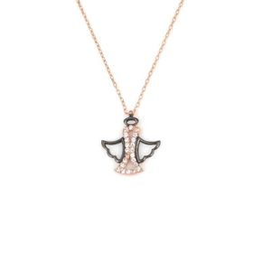 Collar de Plata de Ley 925 con Incrustaciones de Piedras Rosas, Negras y Blancas, Tecnología de Engaste en Bisel, para Creencias Cristianas - Product Image 2
