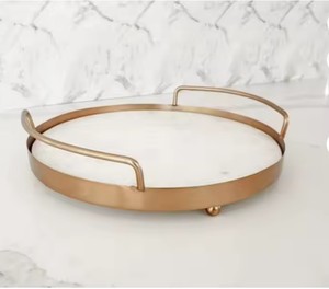 Plateau de service en marbre de décoration d'hôtel avec poignée - Product Image 1