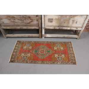 Vintage Turkish Rug, <b>Runner</b> 0.1x3.7 ft (4x114 cm) Rug, <b>Red</b> Ombr Wool Rug - Product Image 3
