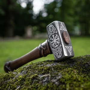 Marteau Viking avec motif de nœuds nordiques, manche en bois, face rectangulaire, qualité DIY - Product Image 1