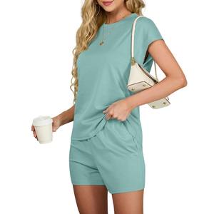 Ensemble de shorts personnalisables décontractés pour femmes haut et short à col rond doux ensemble de shorts décontractés pour femmes nouveaux vêtements de mode - Product Image 3