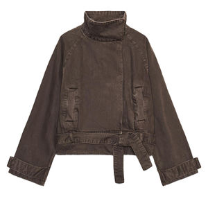 Veste en jean matelassée éco-responsable à manches longues pour femme, col montant, broderie, ceinture, motif à pois, pour vêtements d'extérieur printemps-hiver - Product Image 1