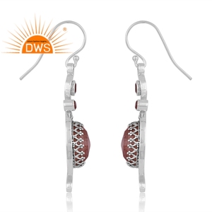 Best Quality Oxidized Sterling Silver Natural Garnet & Strawberry Quartz Gemstone Dangle Earring Custom Jewelry Manufacturer - Product Image 3