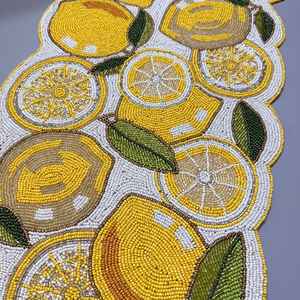 Handmade <b>table</b> runnerLemon and leaves beaded spring <b>runner</b> floral centerpiece - Product Image 3