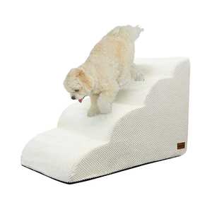 [AllmioPet] Escalier pour animaux de compagnie à quatre marches, ivoire AMP 4 IV, design en tissu nuage, pour canapé, lit, escalade, chien et chat - Product Image 1