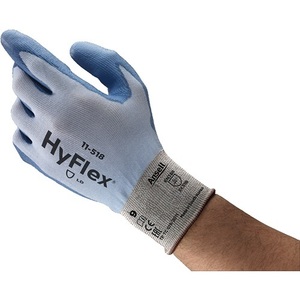 Gants anti-coupure bleus HyFlex 11-518 ambidextres, enduits de nitrile, fermeture à enfiler, niveau de protection contre les coupures ANSI/ISEA 5, lot de 12, EN 388 PPE II - Product Image 1