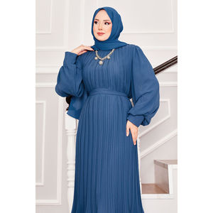 Robe de soirée en satin indigo avec manches en organza, brodée, coupe trapèze, fourreau, taille empire, longueur ras du sol, simple, pour mariages et banquets, taille XL - Product Image 2