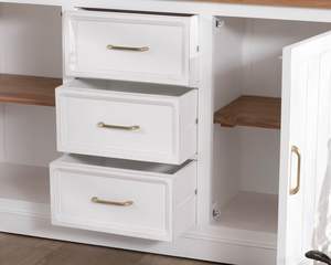 Buffet moderne en acacia blanc 165cm avec dessus en bois naturel pour salon salle à manger chambre hôtels-Tregastel Design - Product Image 4