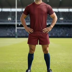 Uniforme de Rugby Personalizado por Sublimación Color Granate - Conjunto de Camiseta y Pantalones Cortos con Rayas en el Mismo Tono - Uniforme Deportivo - Product Image 4