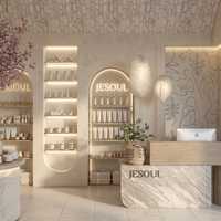 Présentoir d'extérieur, mobilier sur mesure, comptoir de réception pour maquillage, équipement de salon de beauté, poste de travail de salon, vitrine en verre, enseigne néon