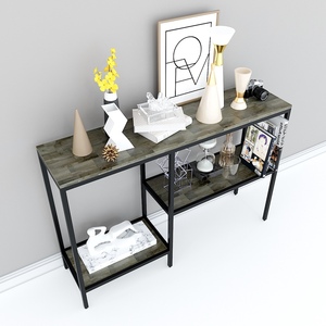 Minimalist 3-Tier <b>Console</b> <b>Table</b> in Unique Brown Wood Finish for Entry Villa Living Room Hotel Bedroom CST012 - Product Image 1