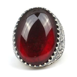 Bague signet élégante pour homme en argent sterling 925 avec pierre ovale rouge naturelle pressée et sertie en clos, idéale comme cadeau - Product Image 4