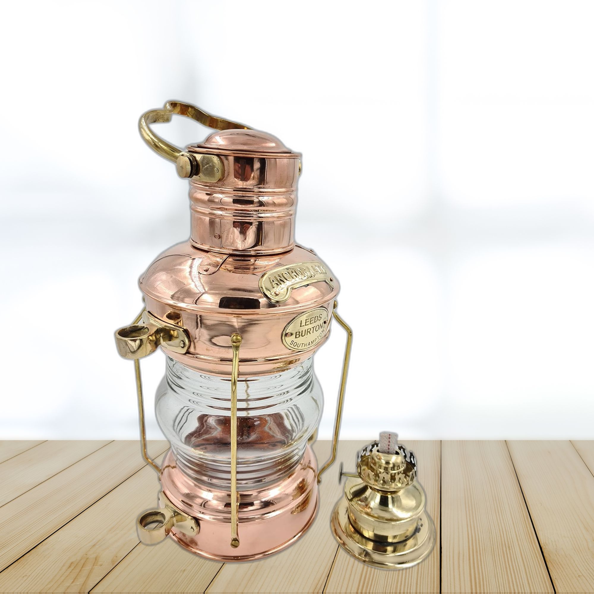 Brass & Heavy Copper Anchor Oil Lantern Leeds Burton Nautical