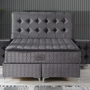 ปุ่มสีเทา-หัวเตียงหุ้มเบาะที่มีโฟมนุ่มและฐานเน้นเหล็กแบบที่3 - Product Image 1