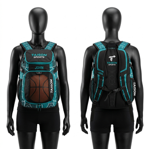 Bolsa Deportiva de Baloncesto para Mujer, Tela de Poliéster 600D, 300 GSM, Diseño Multicolor en Verde Azulado y Naranja, Bolsillo de Malla, Logotipo Bordado Personalizado - Product Image 5