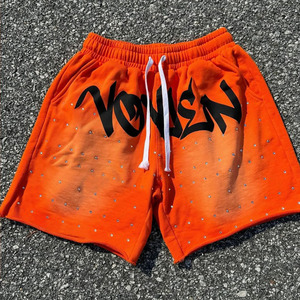 กางเกงขาสั้นผู้ชายสไตล์สตรีทแฟชั่นผ้าเฟรนช์เทอร์รี่แบบกำหนดเอง ประดับคริสตัล 100% ผ้าฝ้าย บริการ OEM ล้างสีแบบซันเฟดและสโตนวอช - Product Image 3