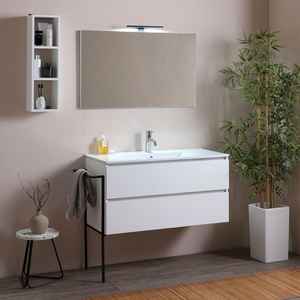 Mueble de Baño Suspendido en Pared BELIZE de 100 cm, Color Blanco Mate, con 2 Cajones y Toallero Lateral Negro - Product Image 1