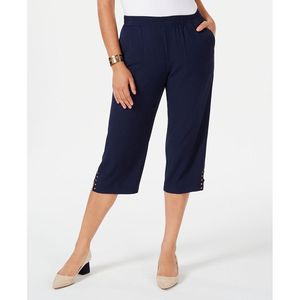 JM Collection Pantaloncini formali da donna blu X-Large Capris con texture e borchie - Product Image 1