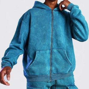 Vente en gros 100% Ensemble sweat à capuche délavé en molleton de coton Deux pièces Slim Fit Stacked Joggers Vintage Loungewear Survêtements pour hommes Pull - Product Image 3