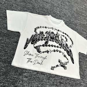 Personalizable de gran tamaño de los hombres recortada camiseta gráfica 100% algodón pesado Jersey Casual manga corta serigrafiado Logo cuello cuadrado - Product Image 3