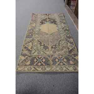Alfombra de lana turca Vintage de 180cm X 350cm Beige y marrón hecha a mano Patchwork rectángulo respaldo de látex para sala de estar para adolescentes - Product Image 2
