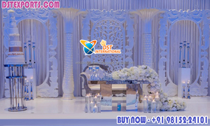 Piliers de mariage blancs élégants pour la mise en scène de la cérémonie de mariage Rajwada, magnifique scène de mariage et décoration de Mandap, États-Unis - Product Image 4