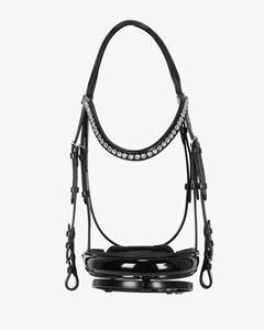 Brida elegante de charol negro en forma de U con detalle de cristal blanco Banda para la nariz acolchada suave y elegante para caballos - Product Image 2