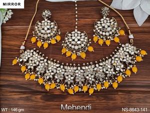 Joyería de Diseño de Espejo Antiguo, Joyería Mehendi Pulida para Fiestas, Accesorios de Joyería para Mujer, Conjunto de Collar de Espejo Antiguo Indio - Product Image 4