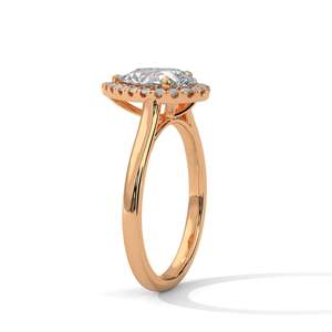 Anillo de Compromiso con Diamante de Laboratorio Corte Pera y Halo, Anillo Solitario de Oro Sólido con Diamantes de Acento, Oro Amarillo, Rosa, Blanco de 14K, 18K, 10K - Product Image 5