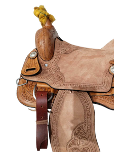 Selle de cheval occidentale anglaise sculptée à la main en cuir naturel de qualité supérieure de l'Inde disponible dans toutes les tailles - Product Image 6