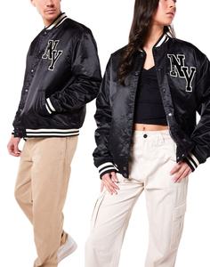 Blouson Bomber Homme Hiver Vintage Satiné Style Urbain Célèbre Élégant Sportif Décontracté Universitaire Boutons Cachés Imprimé en Relief Denim - Product Image 4