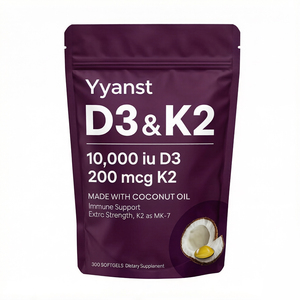 Capsules de D3 K2 MK7 à base de plantes, marque privée OEM, 300 UI, pour la santé et le soutien immunitaire des adultes, amélioration de la densité osseuse - Product Image 1