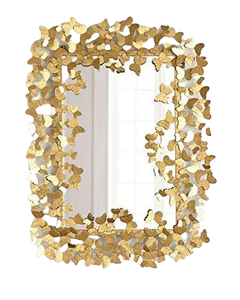 Miroir mural avec cadre en forme de papillons en métal, couleur dorée, décoration d'intérieur moderne, décoration intérieure de la pièce, miroir mural - Product Image 1