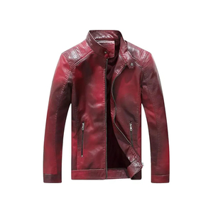 Veste en cuir PU bleu pour homme, fermeture éclair, col rabattable, manches régulières, style automne - Product Image 6