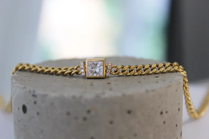 Chunky 18k or jaune chaîne cubaine collier 0.57 carats diamant princesse coupe laboratoire cultivé diamant lien chaîne collier pour femme - Product Image 4