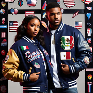 แจ็กเก็ตเลตเตอร์แมนทันสมัยสำหรับผู้ชายเสื้อแจ็กเก็ตขนสัตว์ปักโลโก้แขนเสื้อหนัง - Product Image 2