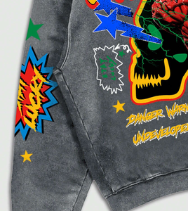 Streetwear personnalisé fabricant de vêtements recadrée Vintage en détresse pierre acide lavé graphique Dtg impression goutte épaule à capuche - Product Image 6