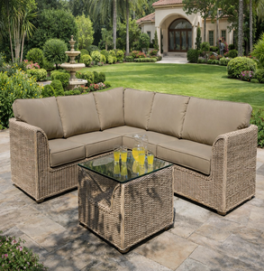 Conjunto de Muebles de Jardín para Patio, Sofá Esquinero de Gran Capacidad para Exteriores con Ratán Resistente a la Intemperie y Cojines Extraíbles - Product Image 4