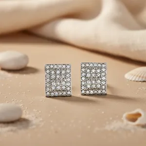 Boucles d'oreilles carrées en cristal pour femmes, bijoux en zircone cubique, cadeau - Product Image 1