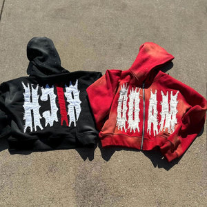 Sweat à capuche pour homme avec bords bruts et détails brodés, teinture pigmentée, sweat à capuche brodé délavé pour homme - Product Image 4