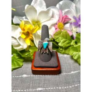 Jude Candelaria Kingman Turquoise & Sterling Silver <b>Adjustable</b> <b>Ring</b> for Gift with Bezel Setting Inlay Technology - Product Image 1