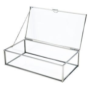 Wholesale Vintage Silver Glass <b>Lidded</b> <b>Box</b> Decorative Jewelry Keepsake Display <b>Clear</b> Rectangle Metal Frame Trinket Storage <b>Box</b> - Product Image 1